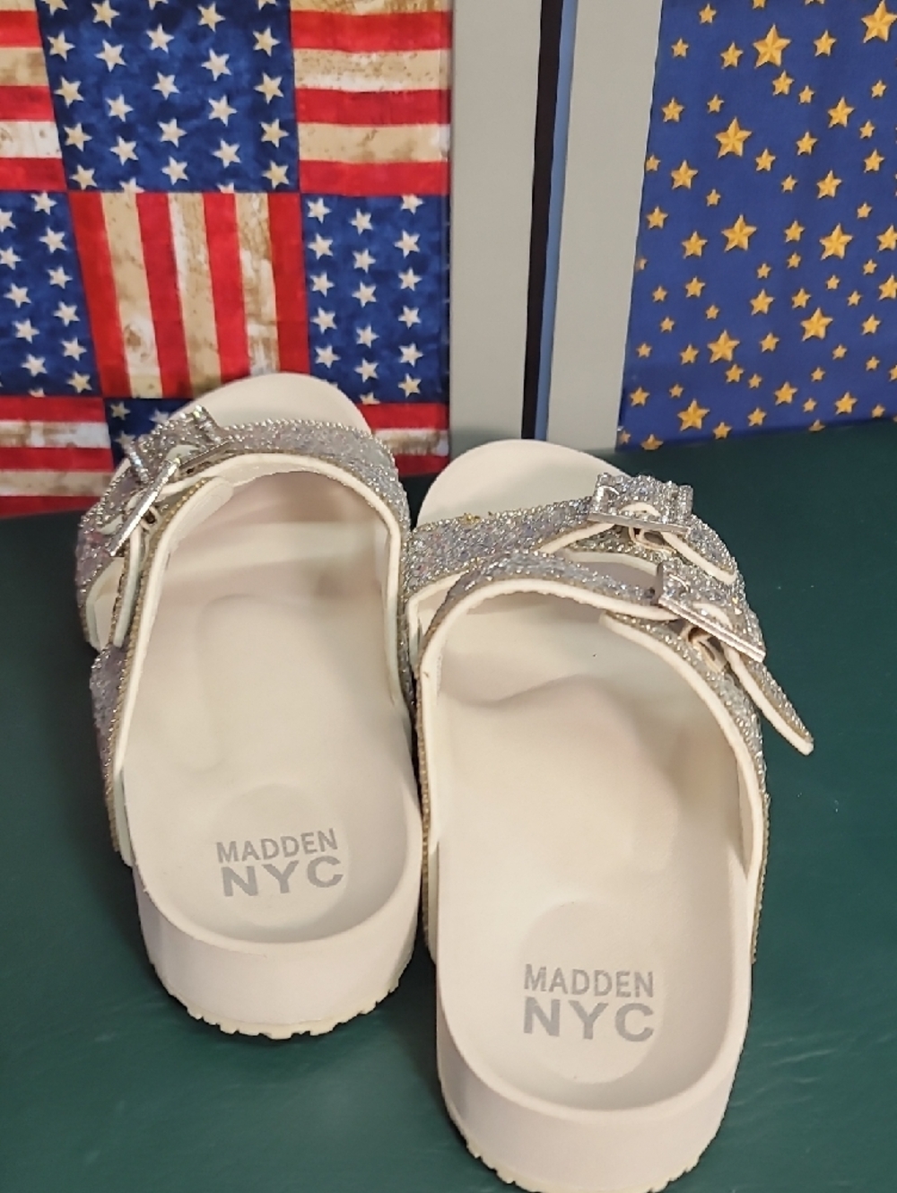 **Girls' Silver Sparkle Dual-Buckle Slide Sandals** - Picture 3 of 7